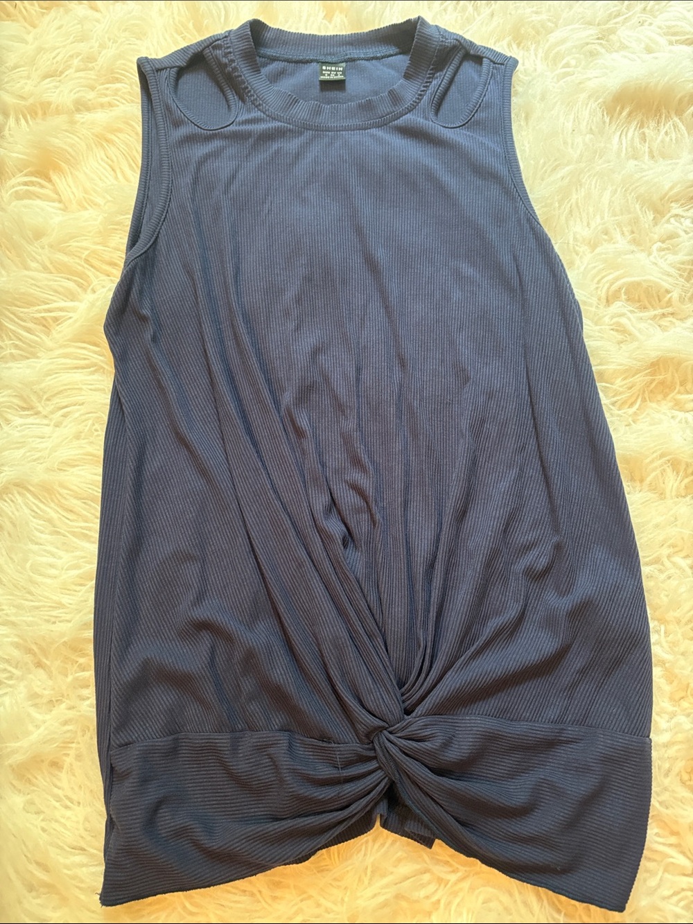 SHEIN Navy Ribbed Sleeveless Tank with Shoulder Cutouts